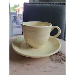 Fiesta Fiestaware Coffee Tea Cup Saucer Homer Laughlin USA Pale Light Yellow JJC